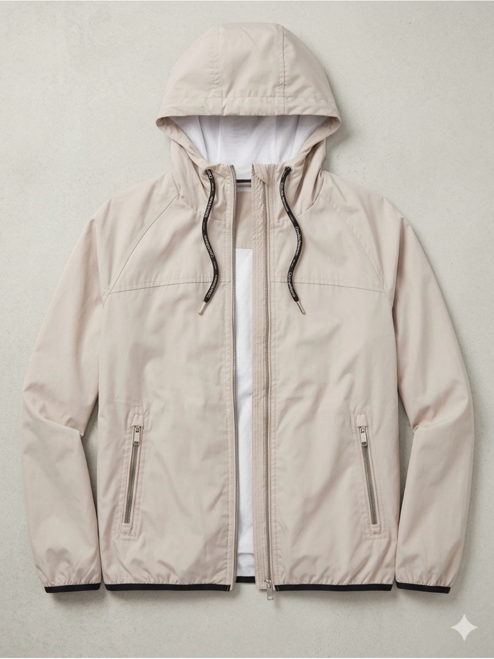 Calvin Klein Performance Hooded Windbreaker Jacket - Lt Beige Sz S
